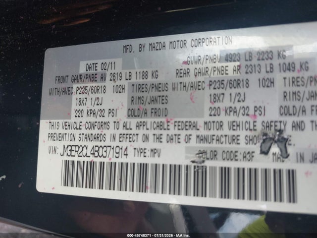 Продажа на аукционе авто 2011 Mazda Cx-7 S Touring, vin: JM3ER2CL4B0371914, номер лота: 45748371