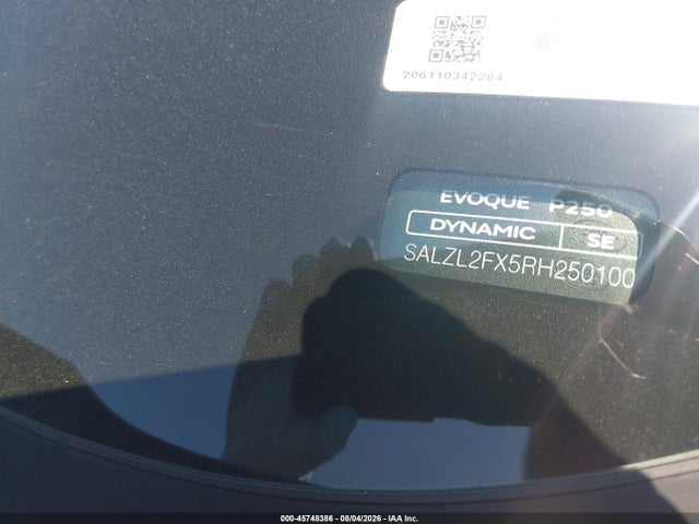 45748386 :رقم المزاد ، SALZL2FX5RH250100 vin ، 2024 Land Rover Range Rover Evoque Dynamic Se مزاد بيع