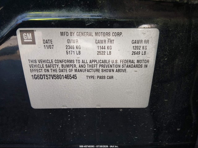 Продаж на аукціоні авто 2008 Cadillac Cts Awd W/1sb, vin: 1G6DT57V580146545, номер лоту: 45748393