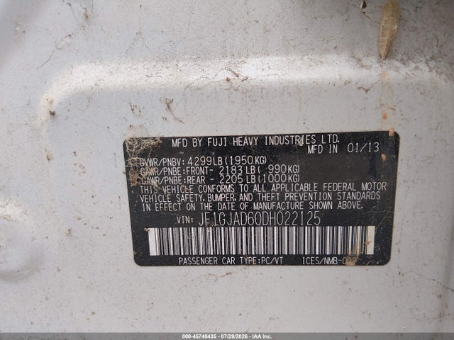 Продаж на аукціоні авто 2013 Subaru Impreza 2.0i Premium, vin: JF1GJAD60DH022125, номер лоту: 45748435