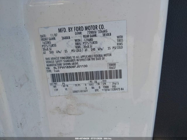 Продажа на аукционе авто 2008 Lincoln Mark Lt, vin: 5LTPW18508FJ01130, номер лота: 45748439