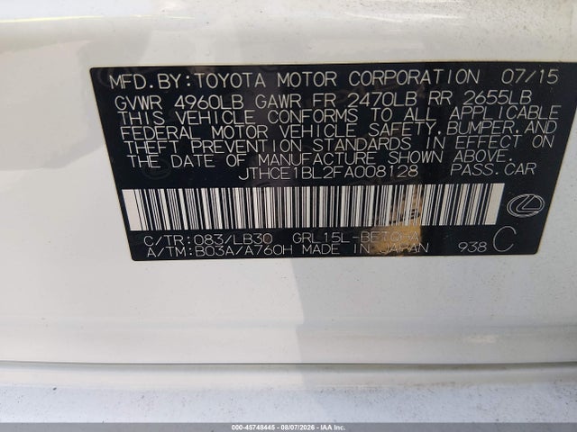 45748445 :رقم المزاد ، JTHCE1BL2FA008128 vin ، 2015 Lexus Gs 350 مزاد بيع
