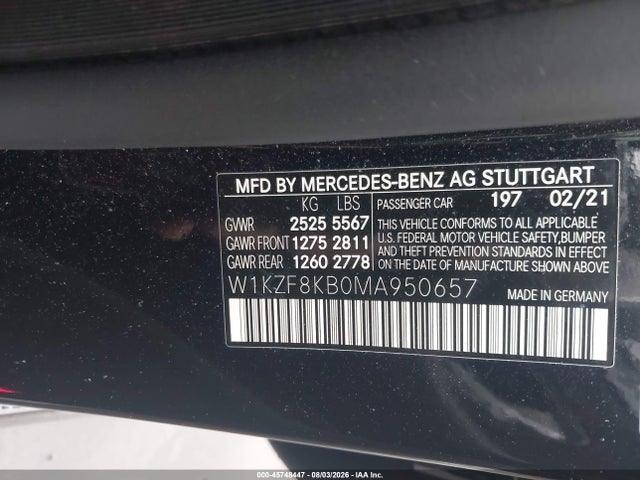 45748447 :رقم المزاد ، W1KZF8KB0MA950657 vin ، 2021 Mercedes-benz Amg E 63 S 4matic+ مزاد بيع