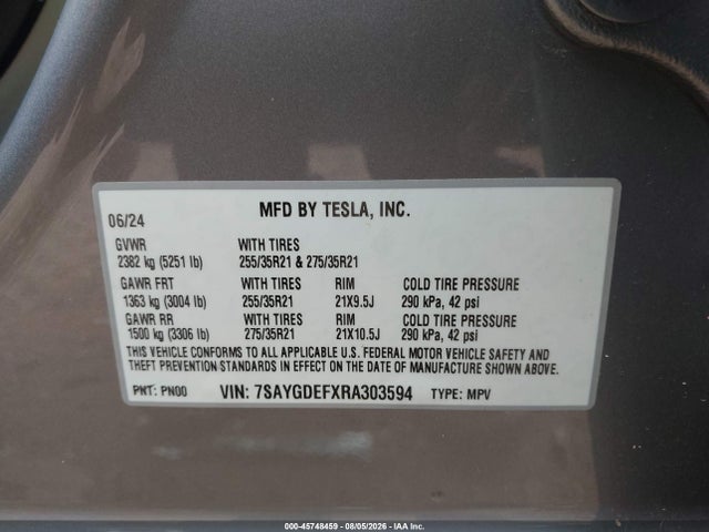 Продажа на аукционе авто 2024 Tesla Model Y Performance Dual Motor All-wheel Drive, vin: 7SAYGDEFXRA303594, номер лота: 45748459