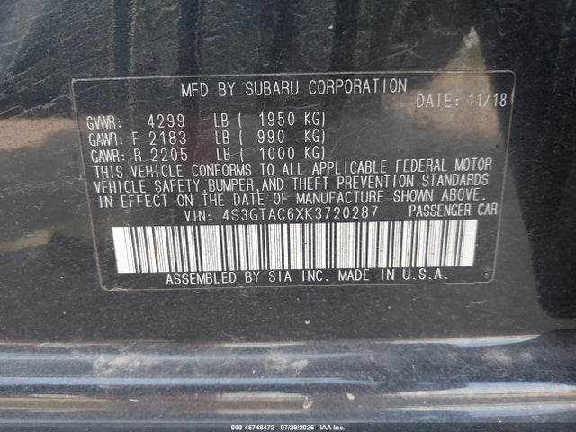 Subaru Impreza 2.0i Premium 2019 4S3GTAC6XK3720287 Image 9