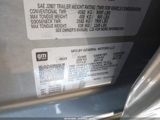 Продаж на аукціоні авто 2025 Chevrolet Silverado 1500 4wd  Short Bed Ltz, vin: 1GCUKGE84SZ330256, номер лоту: 45748497