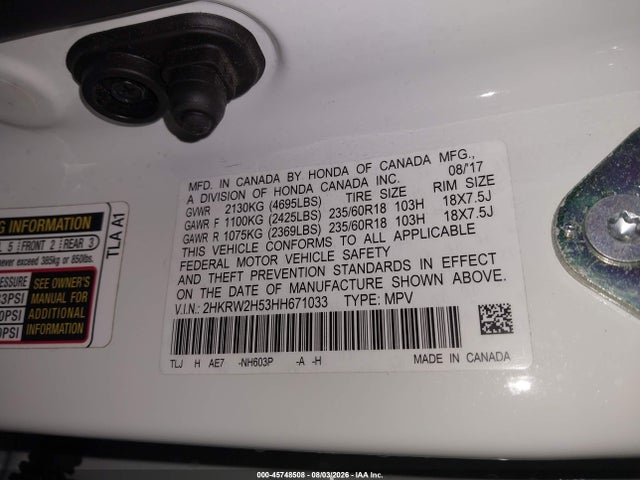 Aukcja sprzedaży 2017 Honda Cr-v Ex, vin: 2HKRW2H53HH671033, numer aukcji: 45748508
