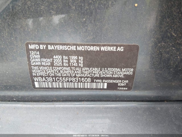 45748518 :رقم المزاد ، WBA3B1C55FP831608 vin ، 2015 Bmw 320i مزاد بيع