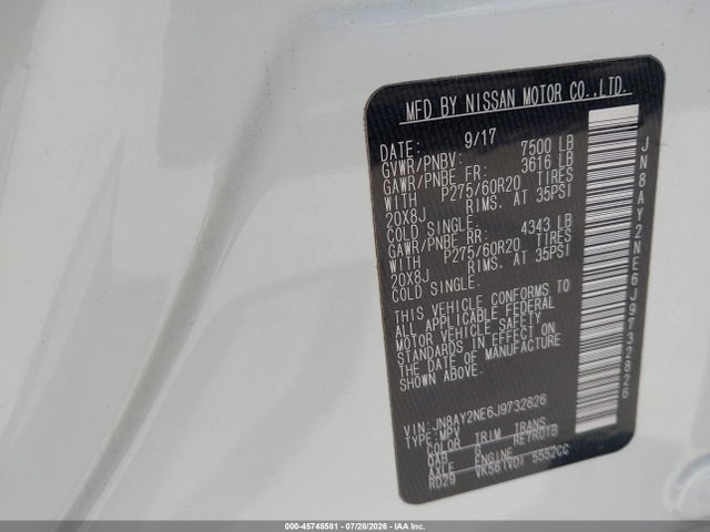 Продажа на аукционе авто 2018 Nissan Armada Platinum, vin: JN8AY2NE6J9732826, номер лота: 45748581