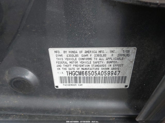Продаж на аукціоні авто 2005 Honda Accord 3.0 Ex, vin: 1HGCM66505A059947, номер лоту: 45748594