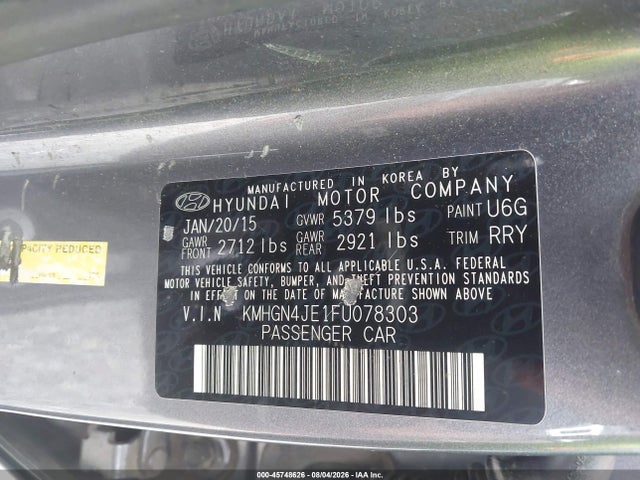 KMHGN4JE1FU078303 Hyundai Genesis 3.8