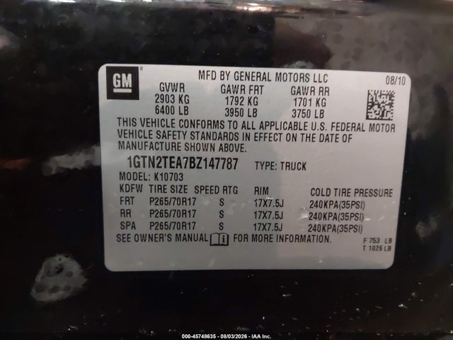 Продаж на аукціоні авто 2011 Gmc Sierra 1500 Work Truck, vin: 1GTN2TEA7BZ147787, номер лоту: 45748635