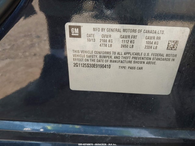 Aukcja sprzedaży 2014 Chevrolet Impala 2lt, vin: 2G1125S30E9190410, numer aukcji: 45748670