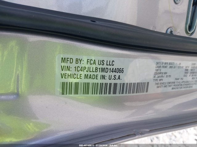 2021 Jeep Cherokee Altitude Fwd მანქანა იყიდება აუქციონზე, vin: 1C4PJLLB1MD144066, აუქციონის ნომერი: 45748672