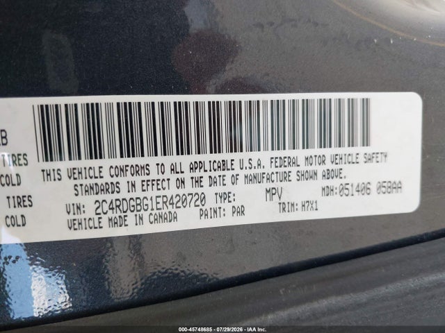 Продажа на аукционе авто 2014 Dodge Grand Caravan American Value Pkg, vin: 2C4RDGBG1ER420720, номер лота: 45748685