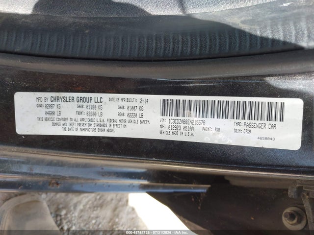 Продажа на аукционе авто 2014 Dodge Avenger Se, vin: 1C3CDZAB6EN215578, номер лота: 45748726