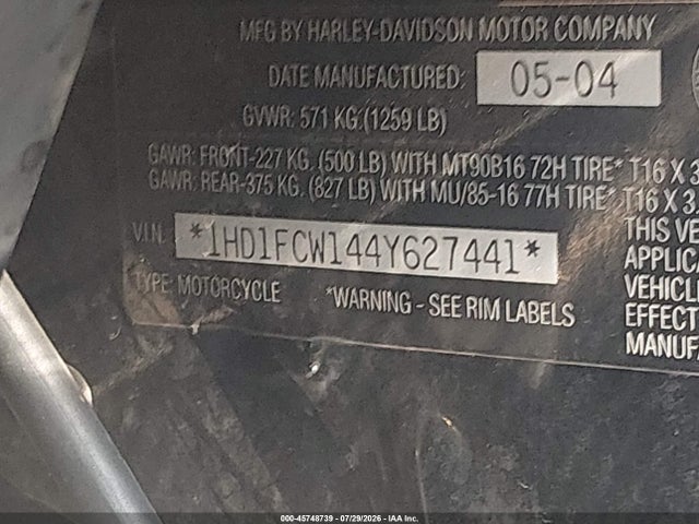 Продаж на аукціоні авто 2004 Harley-davidson Flhtcui, vin: 1HD1FCW144Y627441, номер лоту: 45748739