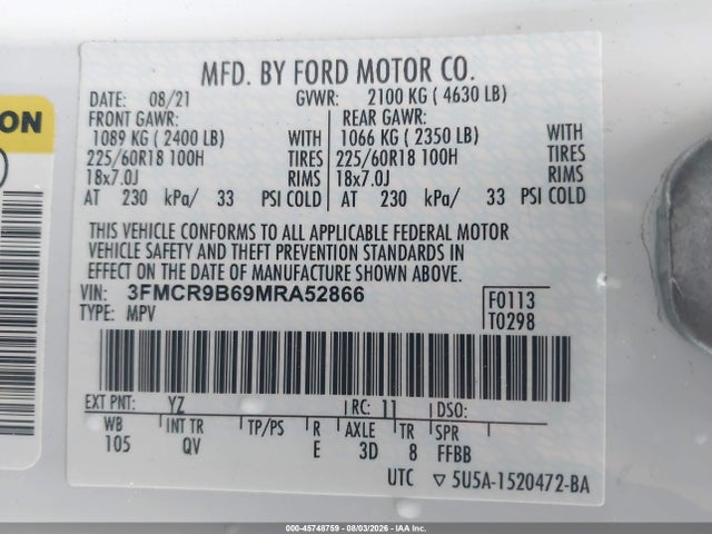 3FMCR9B69MRA52866 Ford Bronco Sport Big Bend