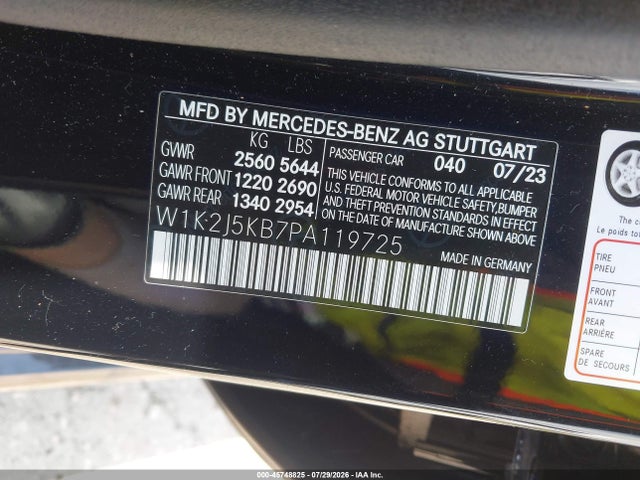 Aukcja sprzedaży 2023 Mercedes-benz Cls 450 Coupe, vin: W1K2J5KB7PA119725, numer aukcji: 45748825