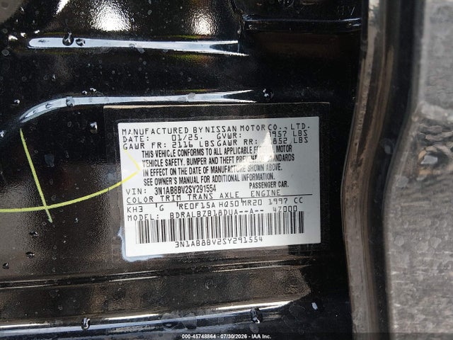 Продаж на аукціоні авто 2025 Nissan Sentra S, vin: 3N1AB8BV2SY291554, номер лоту: 45748864
