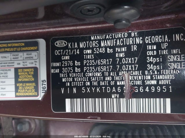 KIA SORENTO LX 2015 5XYKTDA61FG649951 Image 9