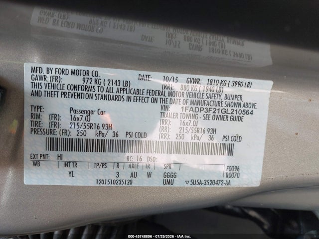 Ford FOCUS SE 2016 1FADP3F21GL210564 Image 9