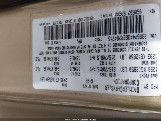 Продажа на аукционе авто 2002 Dodge Grand Caravan Sport, vin: 2B8GP44382R784745, номер лота: 45748901