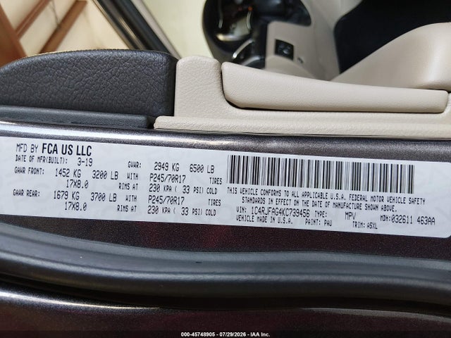 Aukcja sprzedaży 2019 Jeep Grand Cherokee Laredo E 4x4, vin: 1C4RJFAG4KC739456, numer aukcji: 45748905