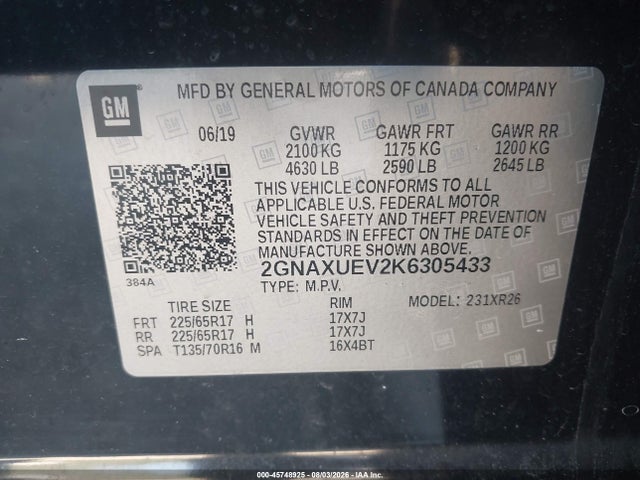 2GNAXUEV2K6305433 Chevrolet EQUINOX LT