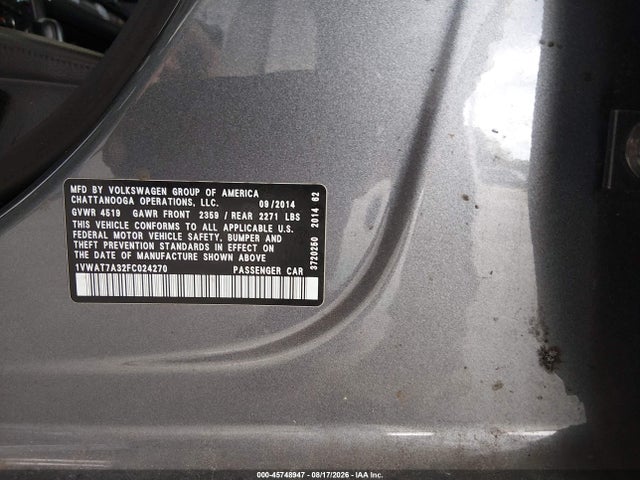 Aukcja sprzedaży 2015 Volkswagen Passat 1.8t Wolfsburg Edition, vin: 1VWAT7A32FC024270, numer aukcji: 45748947