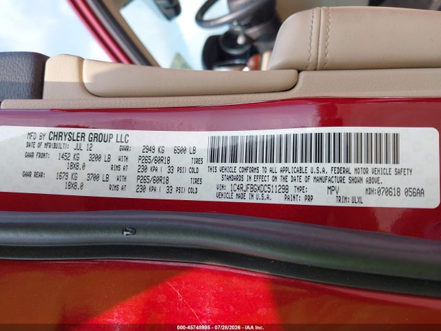 Aukcja sprzedaży 2013 Jeep Grand Cherokee Limited, vin: 1C4RJFBGXDC511298, numer aukcji: 45748995
