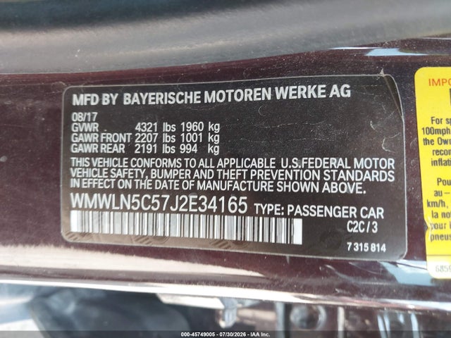 45749005 :رقم المزاد ، WMWLN5C57J2E34165 vin ، 2018 Mini Clubman Cooper مزاد بيع