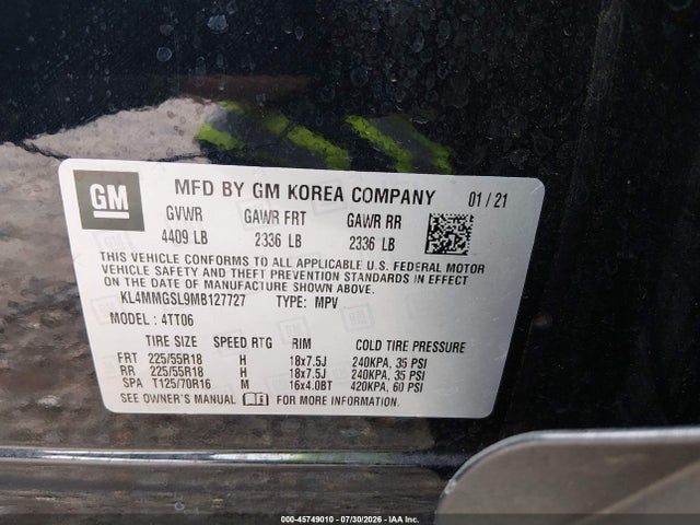 Aukcja sprzedaży 2021 Buick Encore Gx Awd Essence, vin: KL4MMGSL9MB127727, numer aukcji: 45749010