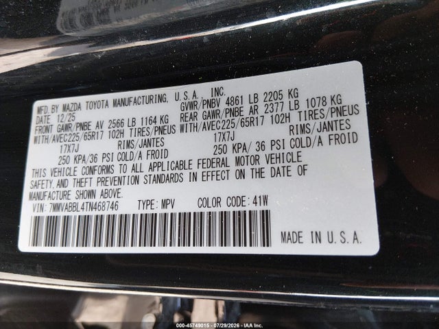 Aukcja sprzedaży 2026 Mazda Cx-50 2.5 S Preferred, vin: 7MMVABBL4TN468746, numer aukcji: 45749015