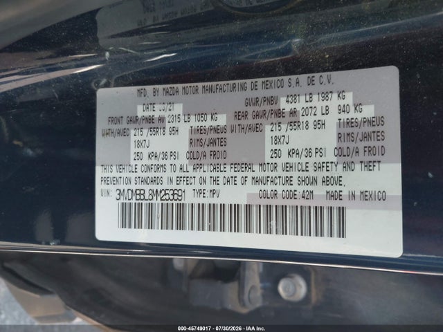 Aukcja sprzedaży 2021 Mazda Cx-30 Select, vin: 3MVDMBBL8MM253691, numer aukcji: 45749017