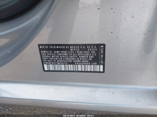 Aukcja sprzedaży 2026 Volkswagen Jetta S, vin: 3VW5W7BU7TM005479, numer aukcji: 45749019