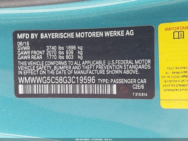 Продажа на аукционе авто 2016 Mini Convertible Cooper, vin: WMWWG5C58G3C19596, номер лота: 45749022