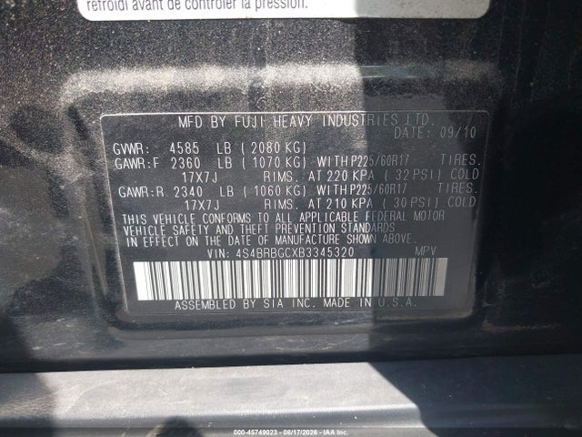 Продаж на аукціоні авто 2011 Subaru Outback 2.5i Premium, vin: 4S4BRBGCXB3345320, номер лоту: 45749023