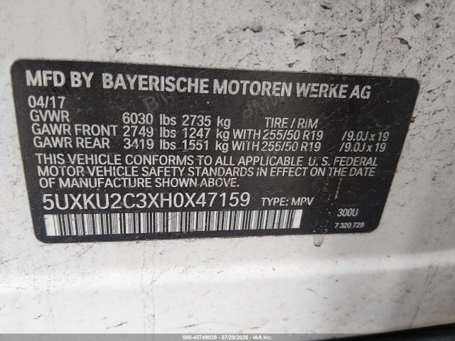 Aukcja sprzedaży 2017 Bmw X6 Xdrive35i, vin: 5UXKU2C3XH0X47159, numer aukcji: 45749039