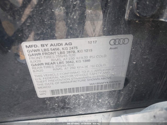 45749062 :رقم المزاد ، WA1BNAFY4J2074521 vin ، 2018 Audi Q5 2.0t Premium/2.0t Tech Premium مزاد بيع