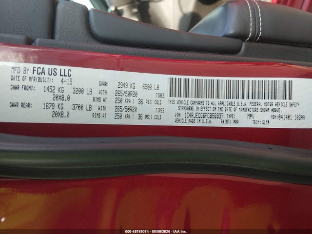 45749074 :رقم المزاد ، 1C4RJECG6FC856937 vin ، 2015 Jeep Grand Cherokee Overland مزاد بيع