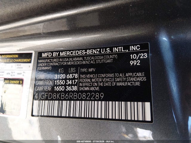 Aukcja sprzedaży 2024 Mercedes-benz Amg Gle 63 Coupe S 4matic+, vin: 4JGFD8KB6RB082289, numer aukcji: 45749080