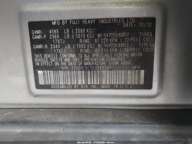 Продажа на аукционе авто 2013 Subaru Outback 2.5i Premium, vin: 4S4BRCBC5D3269232, номер лота: 45749106