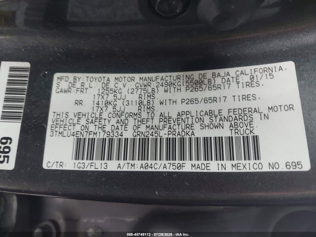 Toyota Tacoma Base V6 2015 3TMLU4EN7FM179334 Image 9