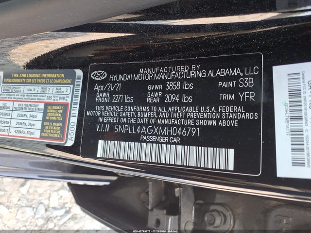 Aukcja sprzedaży 2021 Hyundai Elantra Se, vin: 5NPLL4AGXMH046791, numer aukcji: 45749175