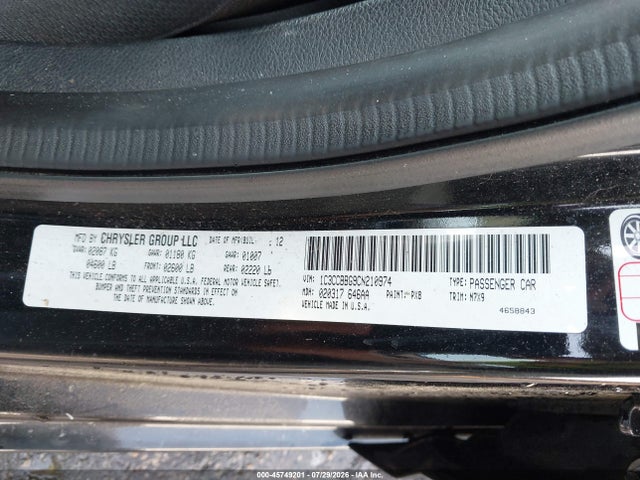 Продажа на аукционе авто 2012 Chrysler 200 Touring, vin: 1C3CCBBG9CN210974, номер лота: 45749201