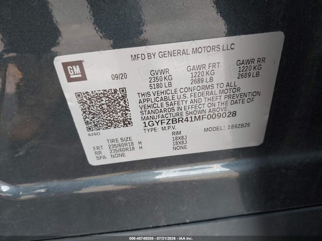 2021 Cadillac Xt4 Awd Luxury მანქანა იყიდება აუქციონზე, vin: 1GYFZBR41MF009028, აუქციონის ნომერი: 45749208