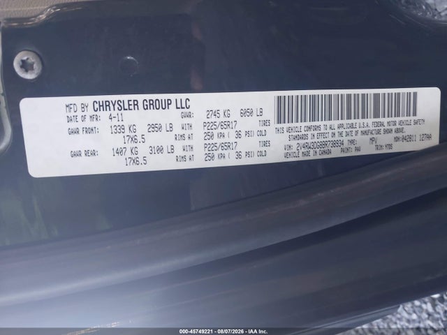2011 Volkswagen Routan Se მანქანა იყიდება აუქციონზე, vin: 2V4RW3DG8BR738934, აუქციონის ნომერი: 45749221