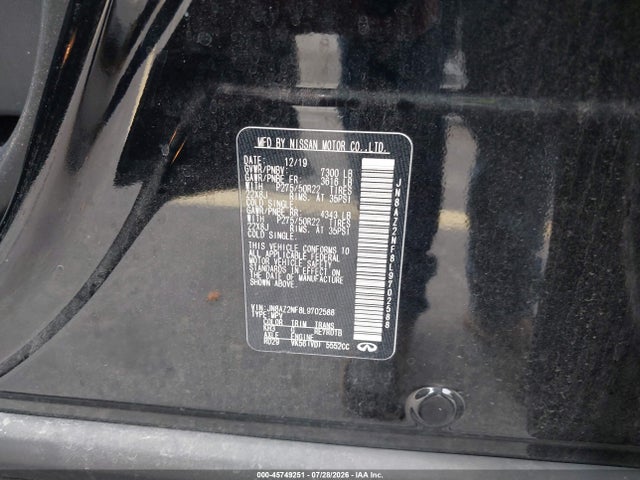Aukcja sprzedaży 2020 Infiniti Qx80 Luxe, vin: JN8AZ2NF8L9702588, numer aukcji: 45749251