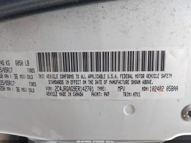 45749280 :رقم المزاد ، 2C4JRGAG9ER142701 vin ، 2014 Ram Cargo Tradesman مزاد بيع